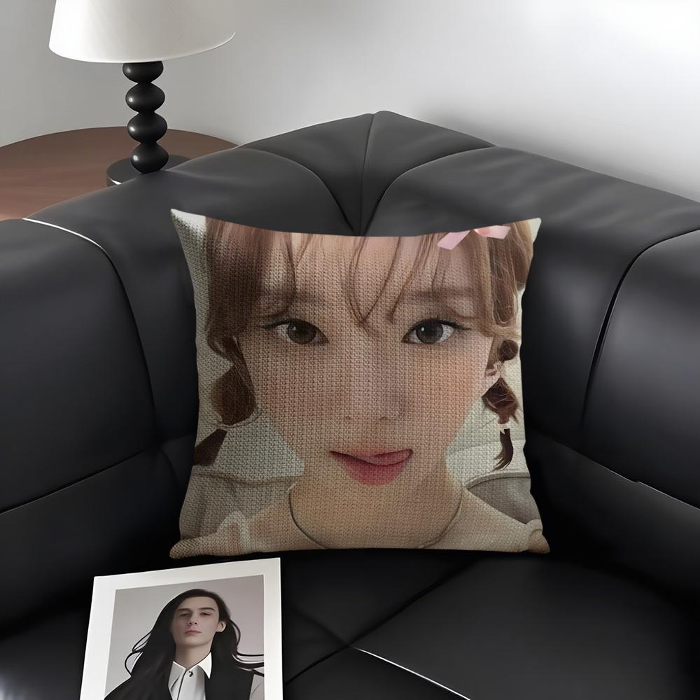 A-Aespa Korean Group Cushion Cover Natural Linen Organic Fabric Double-Sided Printing Sofa Home Decor Gift Pillow Case