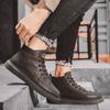 Fashion Autumn and Winter High Top Leather Shoes for Students Trendy Sports Leisure Leather Shoes, Flat Bottomed Non Slip Walking Shoes