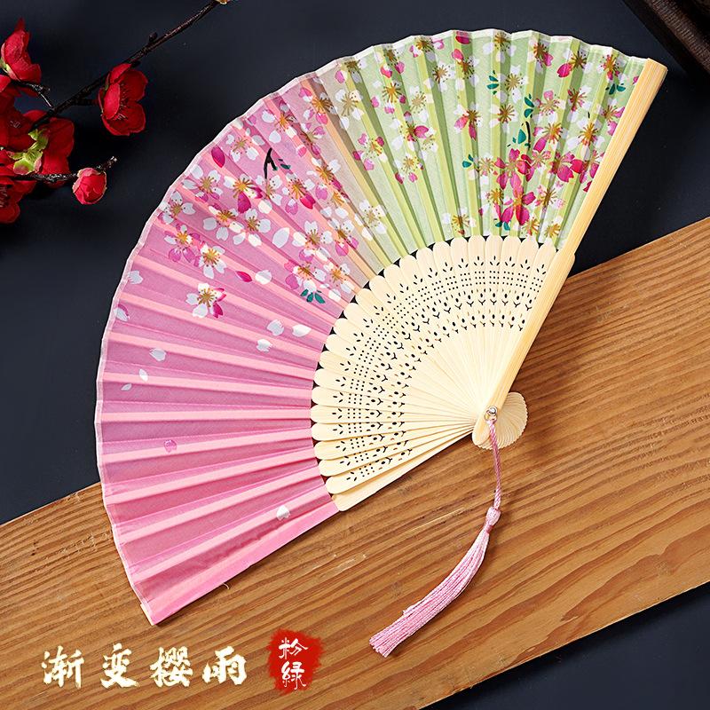 Bamboo Folding Fan Silk Chinese Fan Hand Women Black Fan Summer Female Dance Home Decoration Party Gift Home Ornament Fan Black