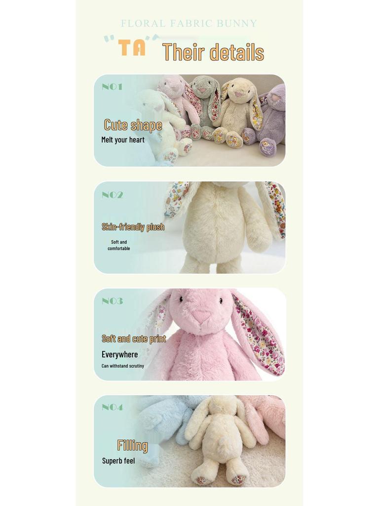 Floral Lop-Eared Bunny Plush Toy - Heart Hug Companion Doll for Kids