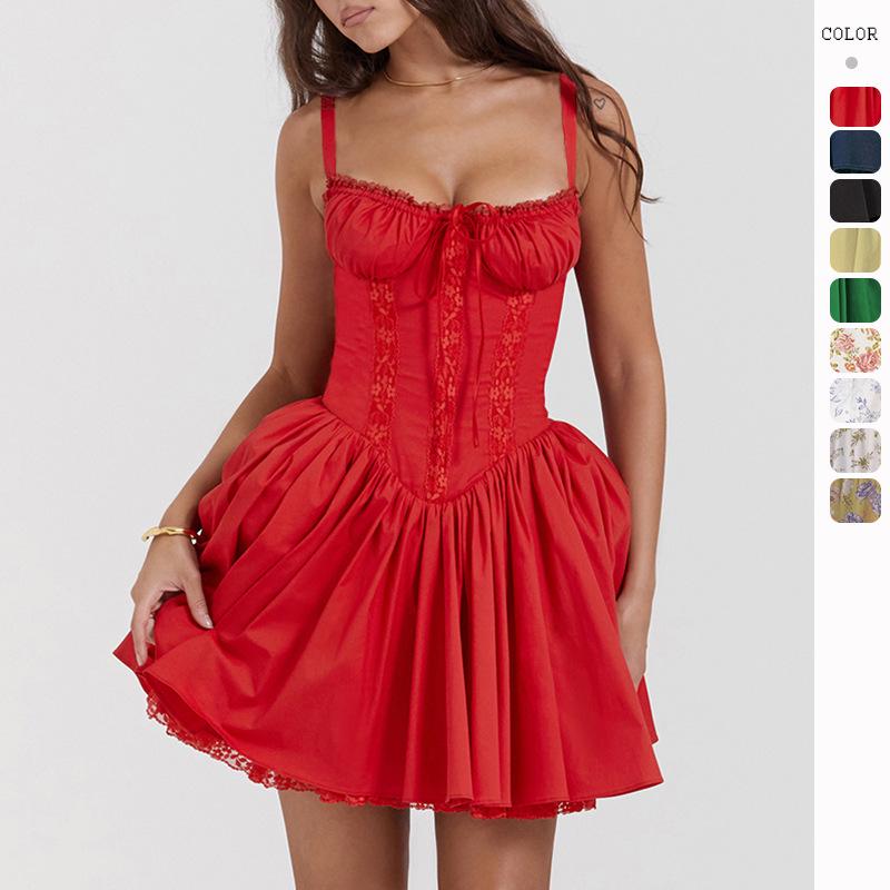 Frühling/Sommer 2025 Europäisches & Amerikanisches Damen-Mini-Kleid mit Spitze und Taillenbetonung