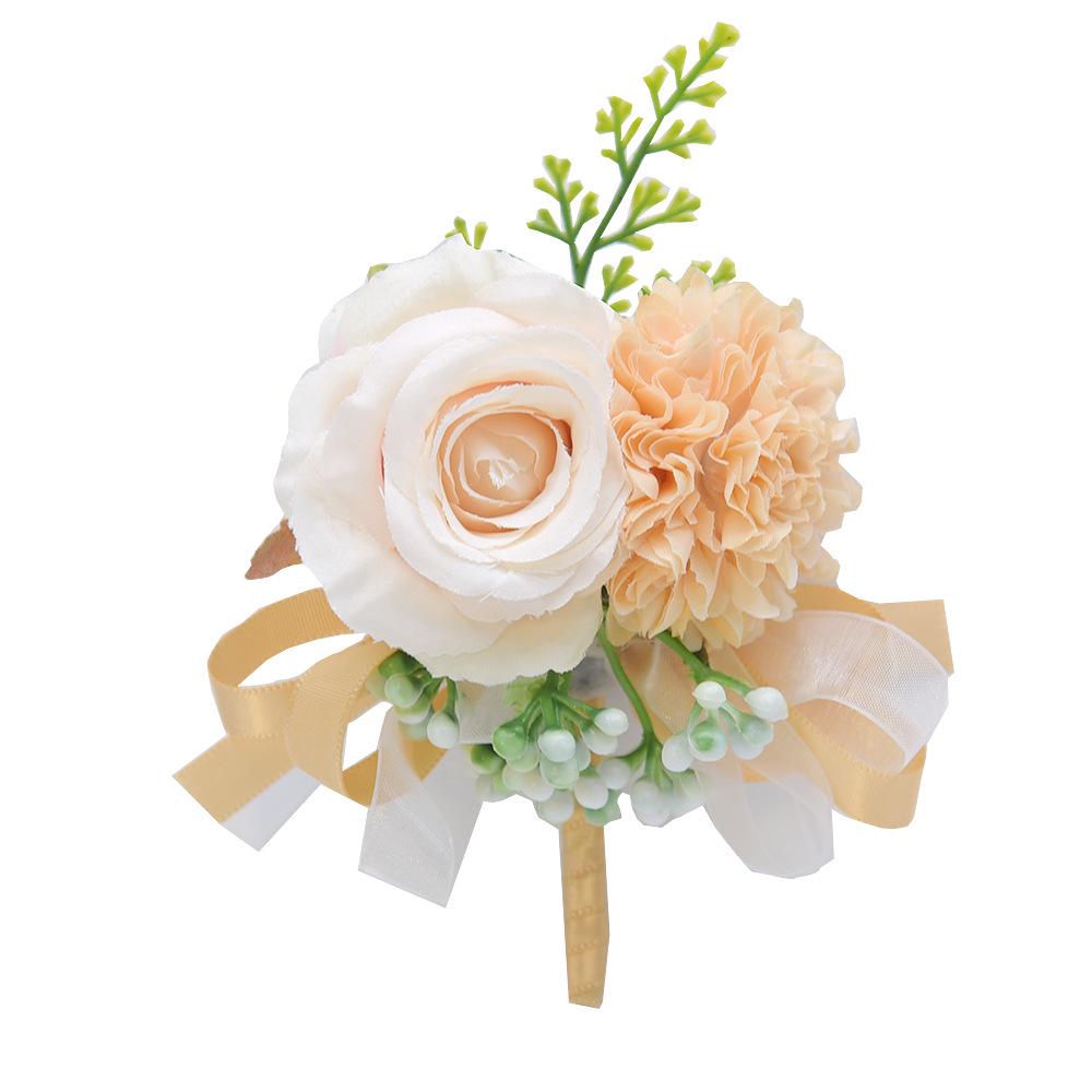Silk Flower Wedding Boutonniere for Groom & Bride - Handmade Artificial Decoration