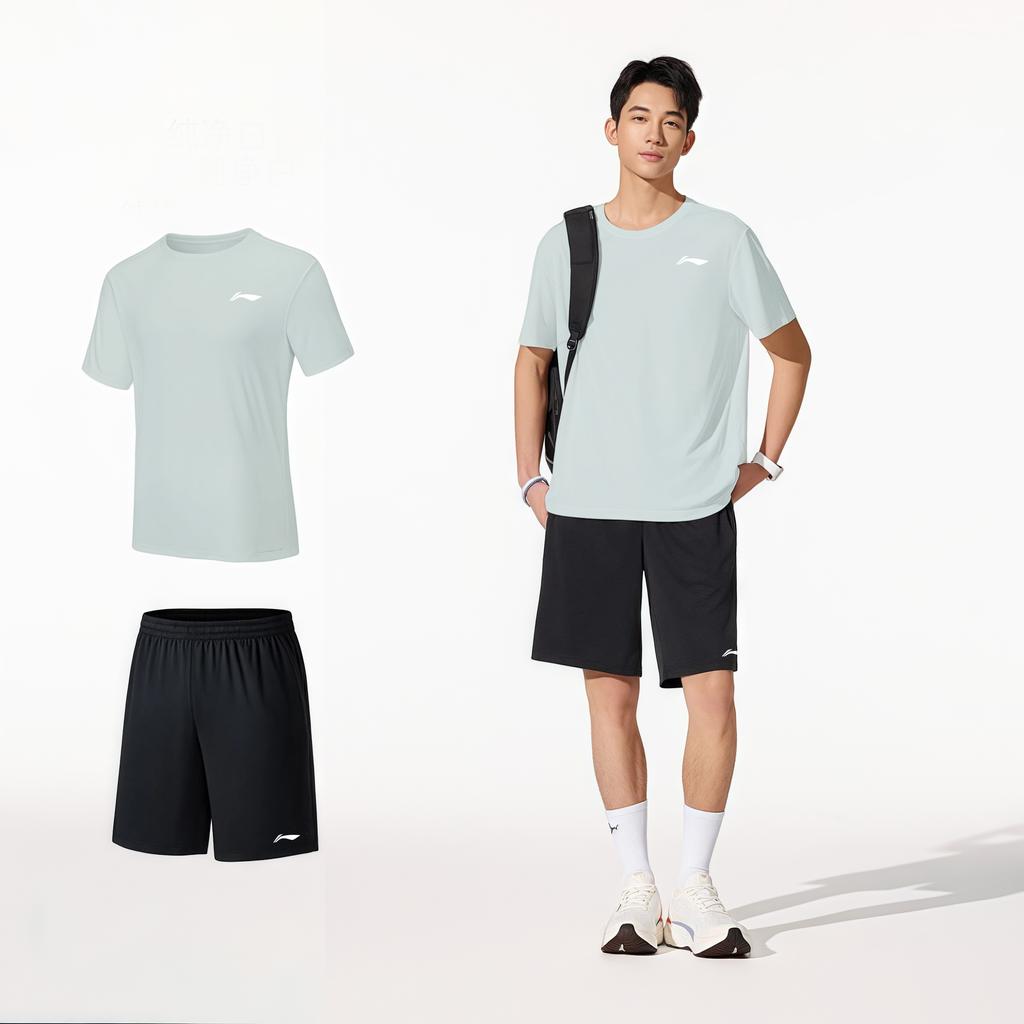 Li Ning Série Football Logo Col Rond Soie Glacée Cool Dry Respirant Course Fitness Alpinisme Loisirs Costume de Sport Unisexe YATV089-2