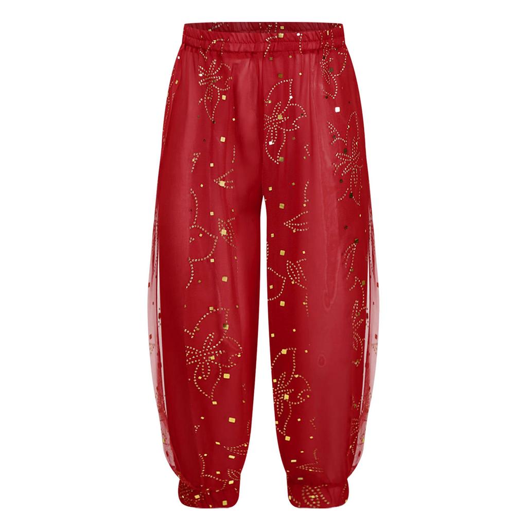 Girls Shiny Floral Print Bloomers Elastic Waist Dance Pants Stage Performance Halloween Costume
