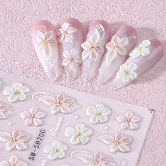 5D Embossed Flower Nail Stickers Self-Adhesive DIY Spring Summer Floral Nail Art Decals