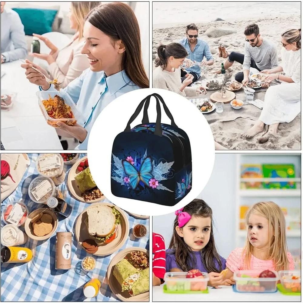 Blue Butterfly Lunch Bag Insulated Reusable Lunch Box Thermal Tote Bag Container Cooler Bag for Women Men Travel Picnic Work
