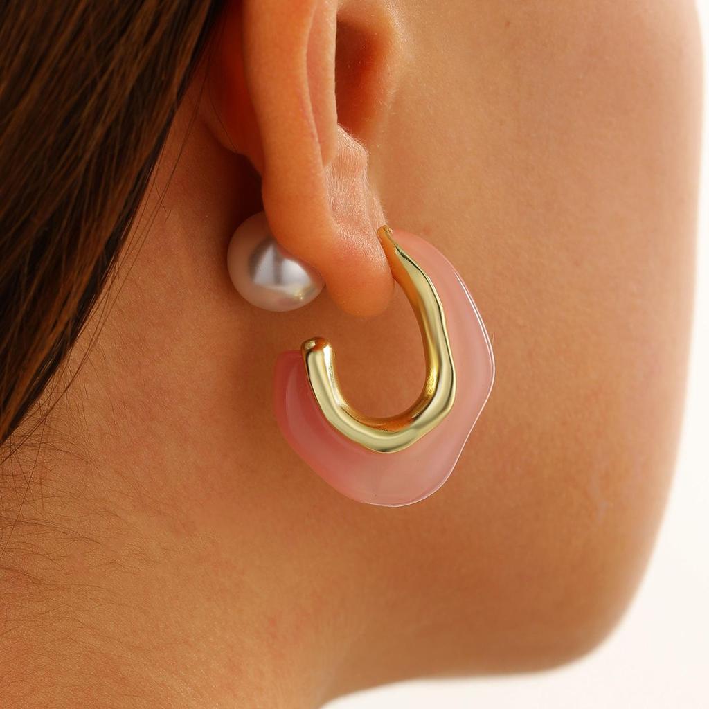 French Retro Style Fashion Versatile Geometric Resin Alloy C Shaped Earrings For Women