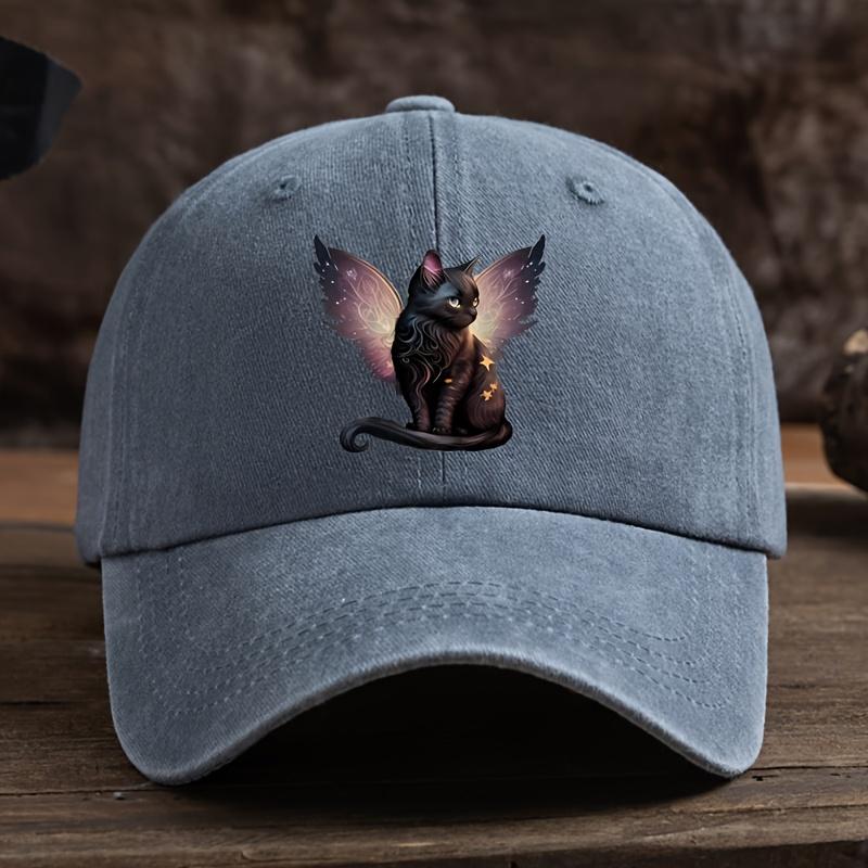 Retro Black Cat Wing Printed Baseball Cap for Men and Women, Suitable for Daily Leisure, Outdoor Sun Protection