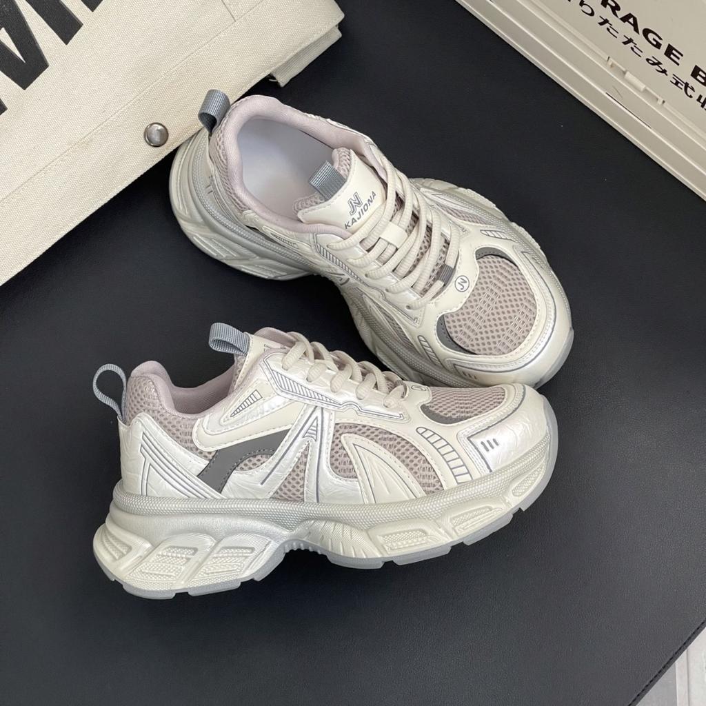 Thick-soled Heightening Gray Dad Shoes Women's 2025 Spring New Mesh Breathable Sports Shoes Soft-soled Lightweight Casual Shoes