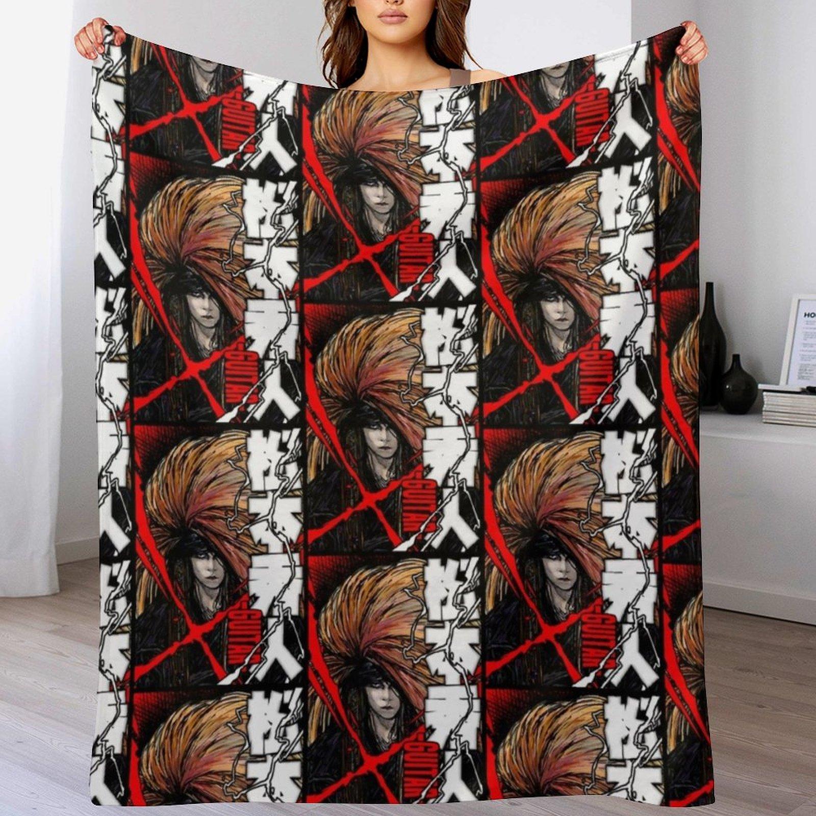 hide (Hideto Matsumoto) of X Japan - Red X Promo Throw Blanket Wrinkle Resistant Lightweight Blanket Size: 75*100cm, Weight: 230 GSM