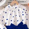 Spring Heart Print Long-Sleeve Set for Girls, European & American Style, Ages 7-12