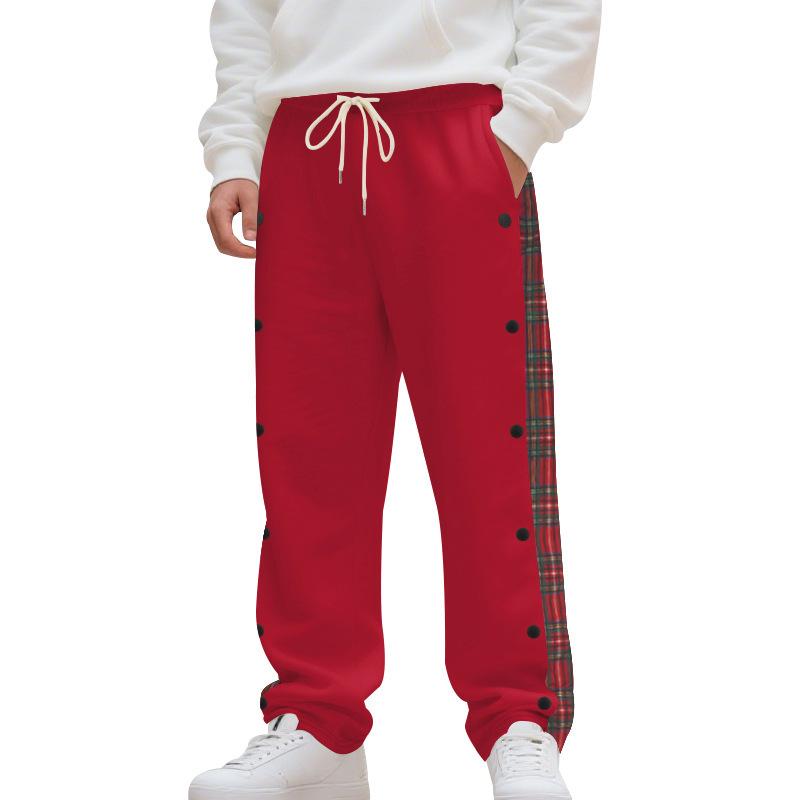 

American Autumn and Winter Men s Casual Pants High Street Loose Simple Splicing Casual Sports Buttoned Sweatpants S червоний