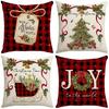 Christmas Digital Printed Christmas Tree Classic Red and Black Plaid Christmas Style Home Sofa Decoration Cushion Cushion