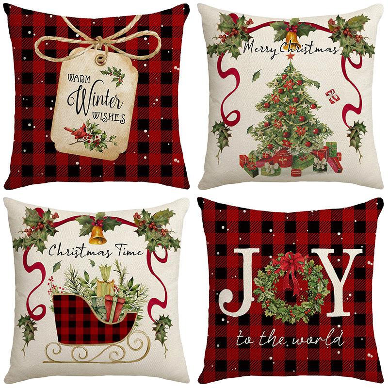 Christmas Digital Printed Christmas Tree Classic Red and Black Plaid Christmas Style Home Sofa Decoration Cushion Cushion