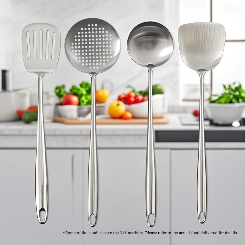 304 Stainless Steel Wok Spatula Metal kitchen utensils Slotted Turner Spoon Ladle Cooking Tools Utensil Set Kitchen Accessories