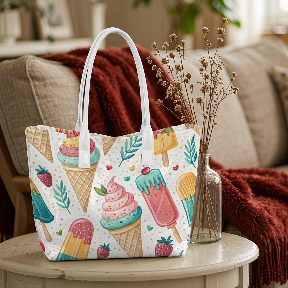 Sweet Ice Cream Printed Women Casual Tote Bag Portable Stylish Daily Use Handbag