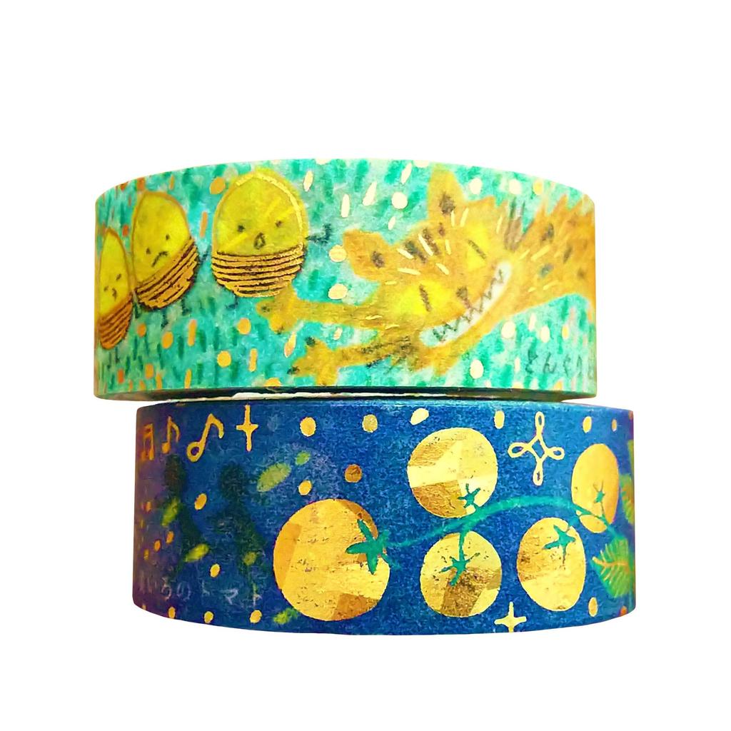 Made In Japan Shinzi Katoh Masking and by Miyazawa 3m Seal-do Foil-Infused Tape, "Yellow Tomato, Acorn, Wildcat" Kenji, 2-Roll Set, Roll, Ks-dt-20039