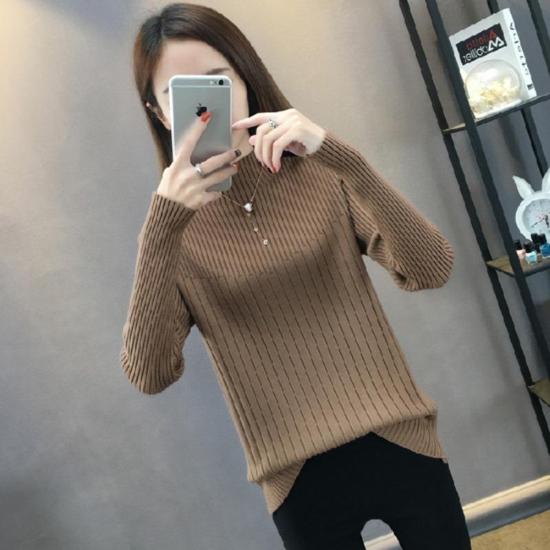 Autumn Winter Slim Casual Fashion Half High Collar Sweater Women Solid Color All-match Bottomed Knitting Tops