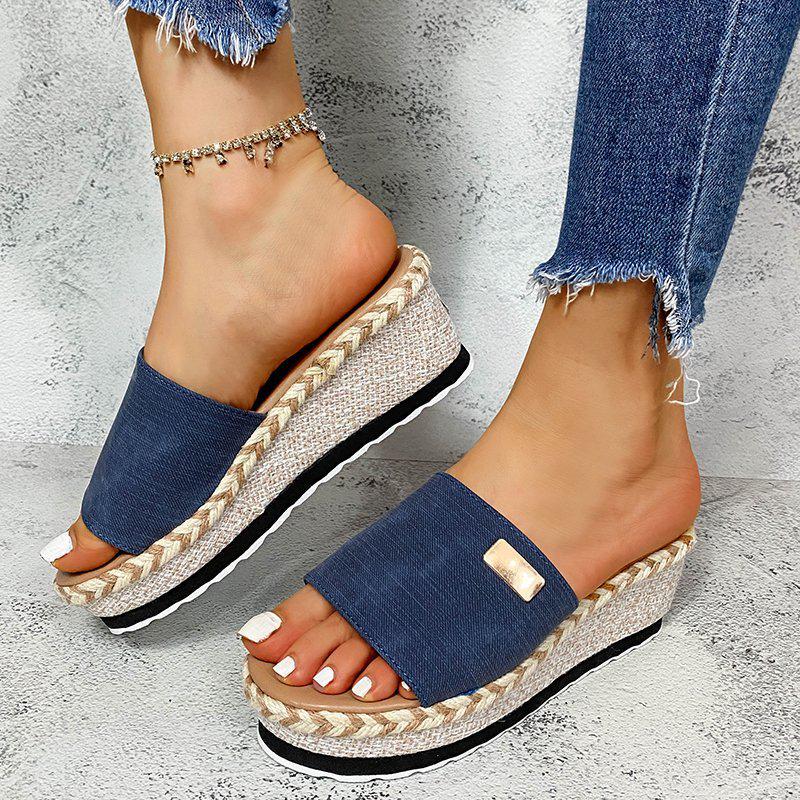Plus Size Women s Wedge Espadrille Sandals - European and American Summer Style High Heel Slippers for Outdoor Wear 42