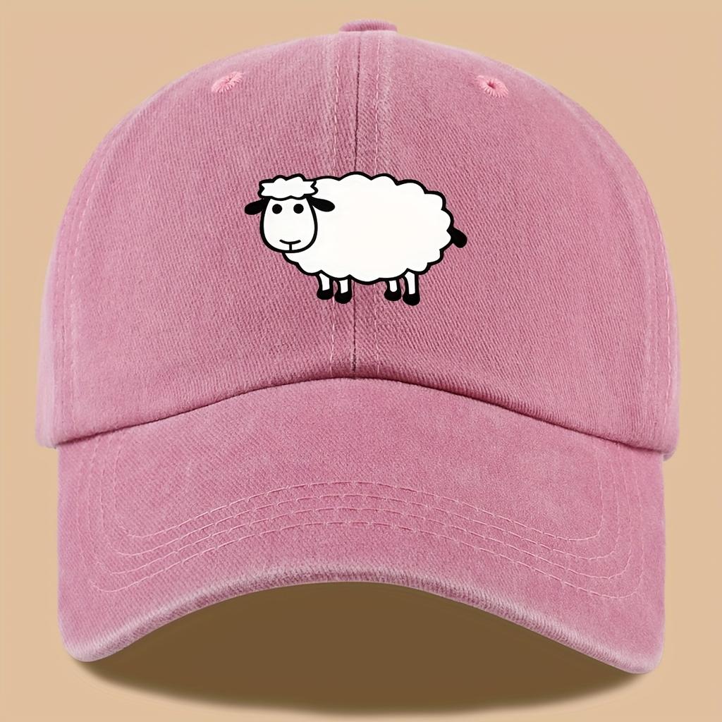 Lamb print truck cap with adjustable retro wash design suitable for outdoor activities, vacations, hiking, fishing