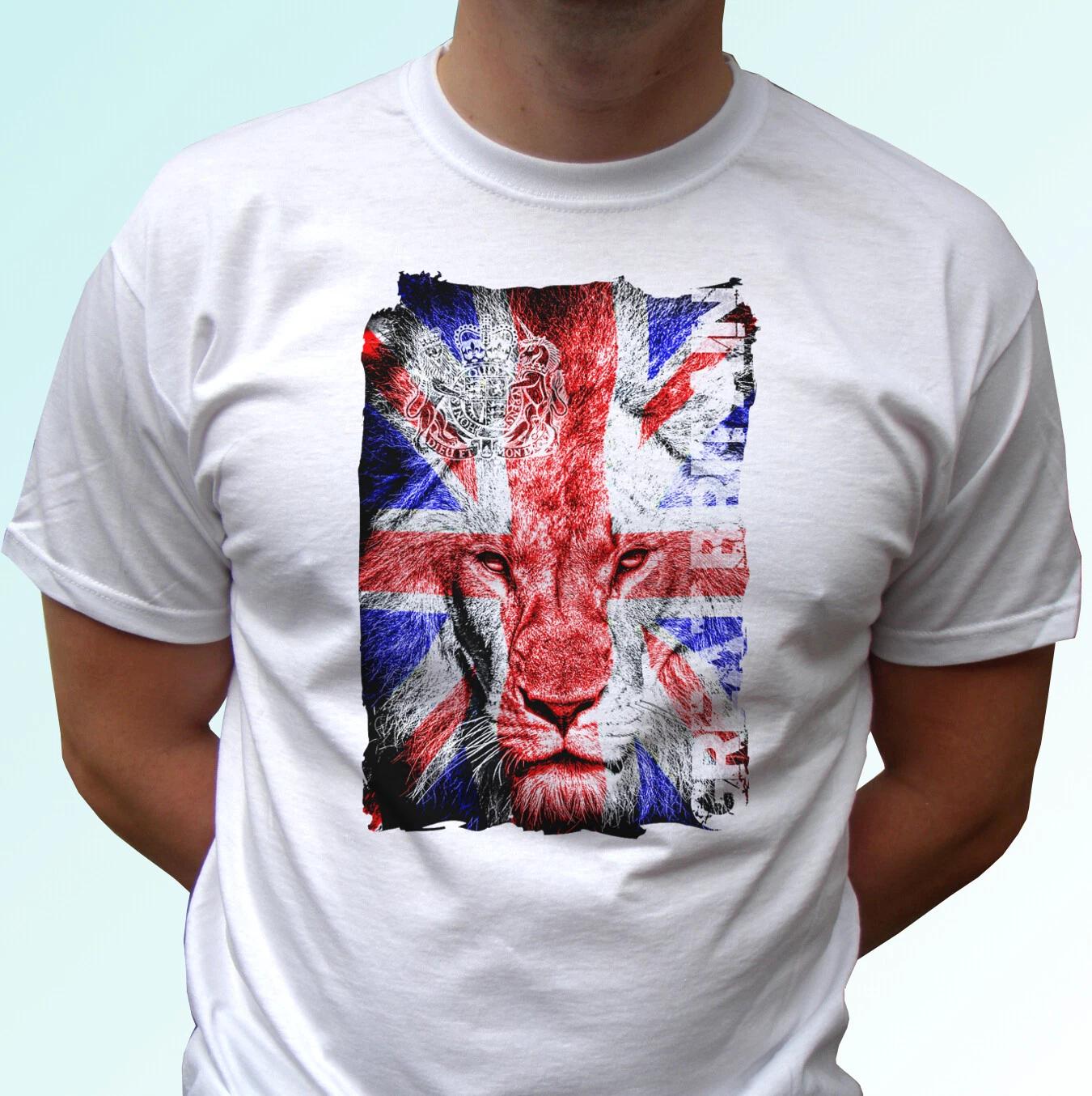 

GB Lion white kids boys T-Shirt great britain top 3 lions tee england art flag - all sizes 150