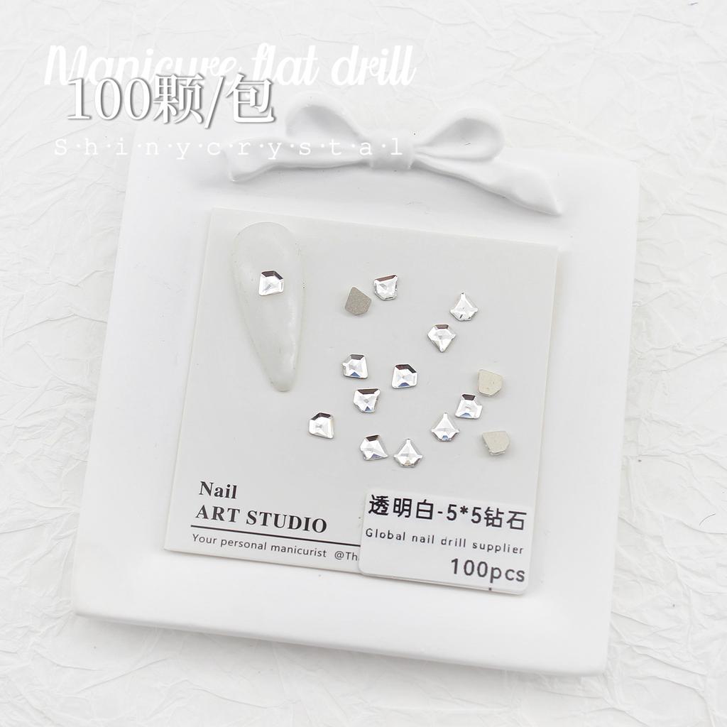 Nail Art White Flat Bottom Special-Shaped Diamond Size Mini Water Drop Love Square Transparent Diamond Jewelry White Rectangular Diamond
