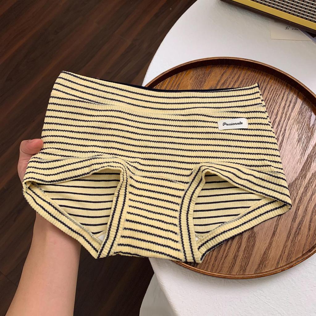 Women's Retro Stripe Low-Rise Cotton Antibacterial Boxer Briefs with Extended Crotch