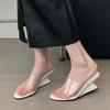 Fashion Red Women Wedges Slippers Pumps Shoes Outdoors Female Round Toe Footwear Fashion Transparent Ladies Heels Sandals Slippers Shoes