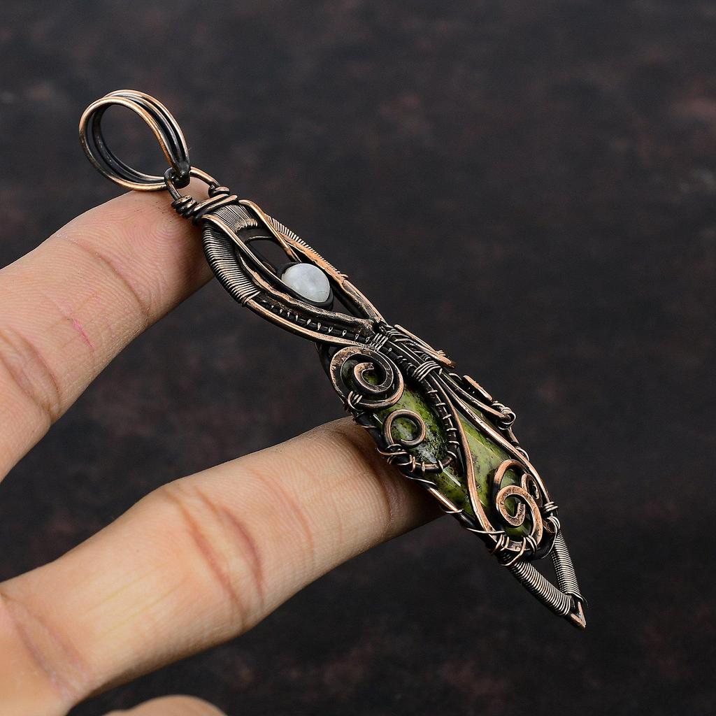 Dragon Bloodstone Pendant Copper Wire Wrapped Gemstone Pendant Rainbow Moonstone Pendant Copper Wire Jewelry Handmade Pendant Gift For Mom