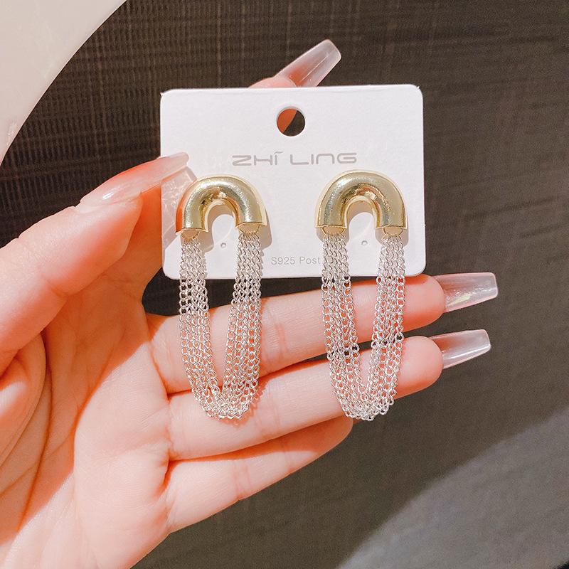 Простые и изысканные двухцветные серьги-цепочки с изгибом, элегантные длинные серьги-кисточки для работы, аксессуары для ушей