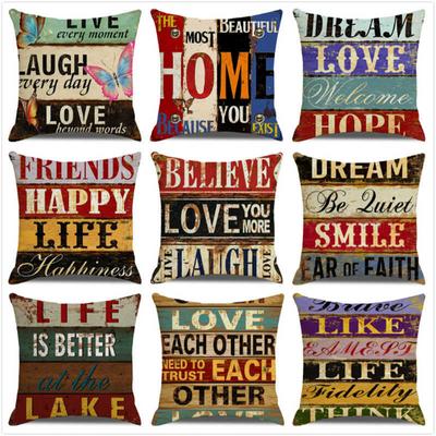 Home Chair Seat Furniture Pillow Cover Retro Industrial Style Cushion Cover Wood Grain Letter Decor Pillowcase