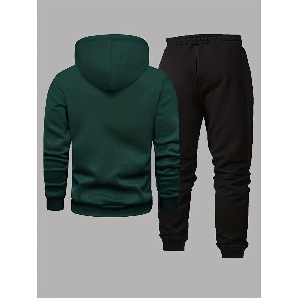 Men's Casual Two Piece Set with Flag Print Drawstring Pocket Hoodie and Drawstring Outdoor Casual Sports Pants
