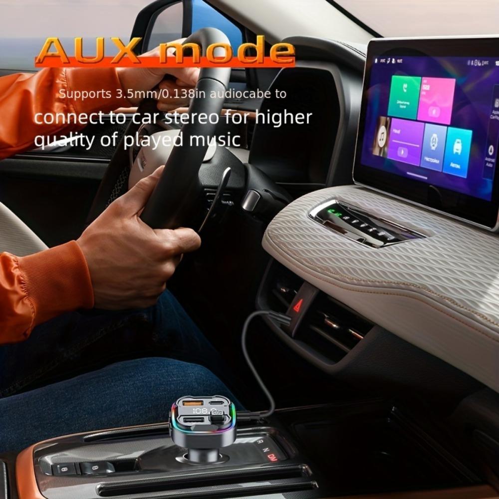 Car Bluetooth 5.3 FM Transmitter Dual USB Type-C 3.1A Fast Charger AUX Audio Adapter Car Kit with Handsfree MP3 Modulator Player