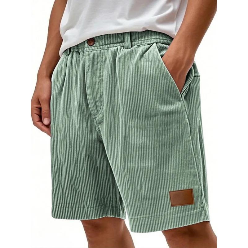 Pantaloncini casual da uomo in velluto a coste con elastico in vita e patta con bottone