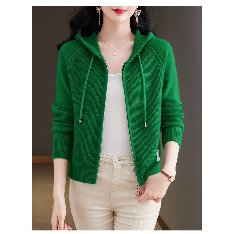 2026 New Knitted Women's Spring and Autumn Hooded Sweatshirt, Fashionable and Unique Sweater Cardigan, Mother's Coat