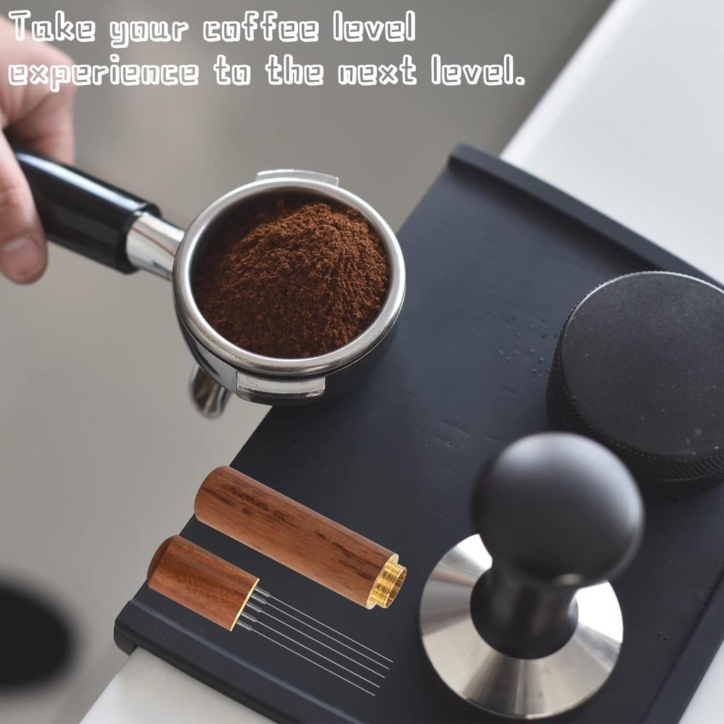 6-Needle Espresso Distribution Tool – Coffee powder distributor, 0.4mm Pins to Break Up Clumps & Prevent Channeling, Wood Handle