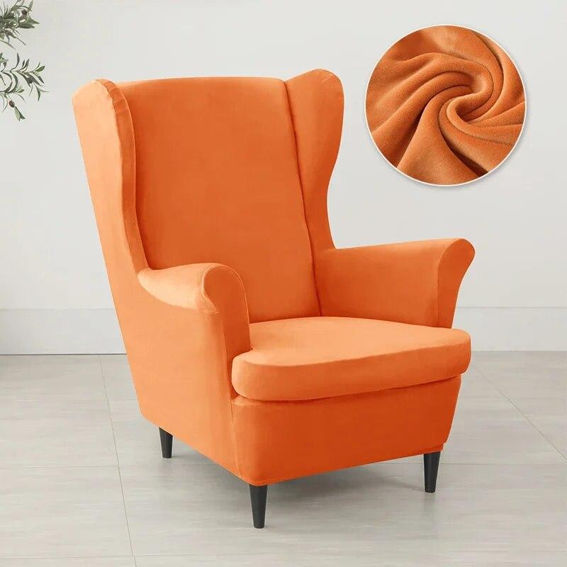 Nordic Solid Color Wing Chair Cover Velvet Stretch Armchair Covers Removable Relax Sofa Slipcovers with Seat Cushion Slipcover