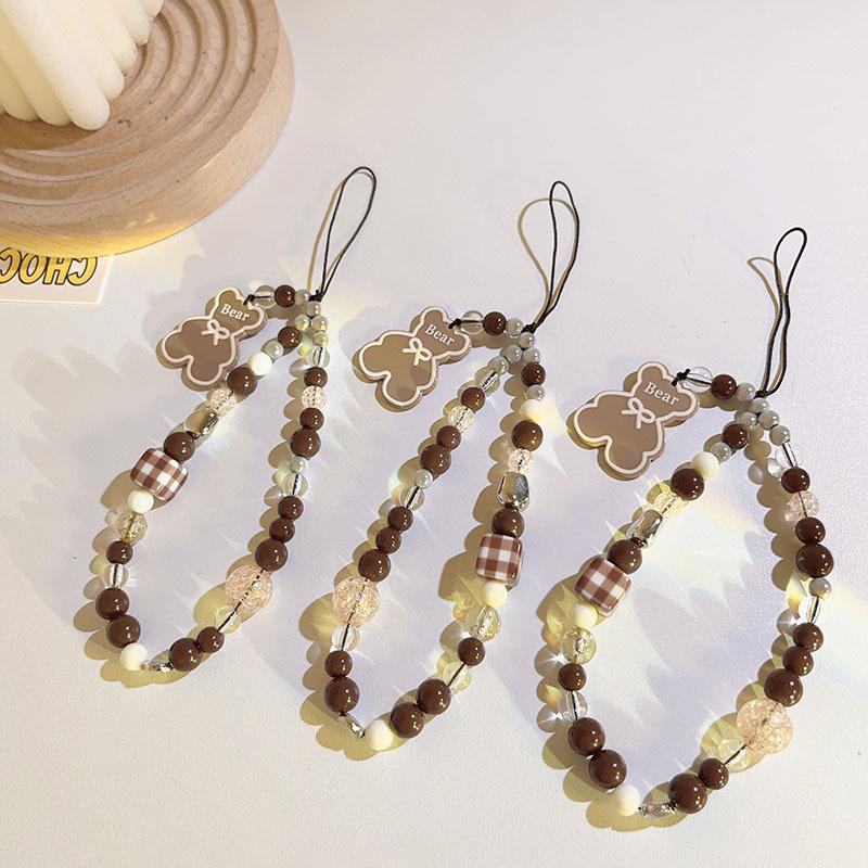 Blue Pink Bowkont Beads Phone Chain Sweet Cool Love Bear Hanging Rope Camera Lanyard Anti-Lost Wrist Straps Bag Accessories