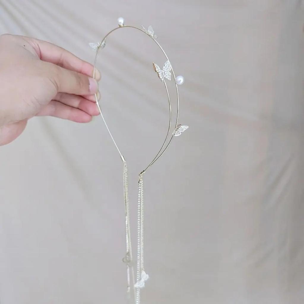 Fascia per Capelli con Nappa a Forma di Farfalla Perla per Donna Strass di Cristallo Copricapo Nuziale Fatto a Mano Fascia per Capelli Donna Accessori per Capelli Tiara