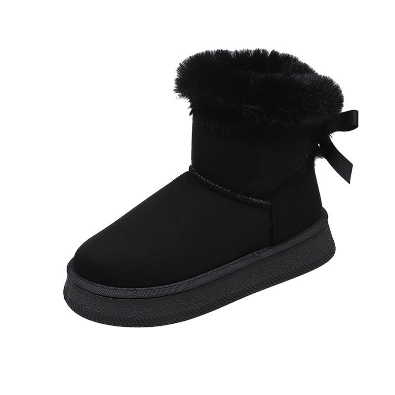 Plus Cotton Thickened Snow Boots: Slip-on Winter 2025 Style with Thick Sole, Furry Mouth, Bowknot, Warm Big Size.