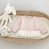 Trendy Baby Girl Lace Spliced Jacquard Cardigan Long Sleeve Knit Coat Stylish Outerwear