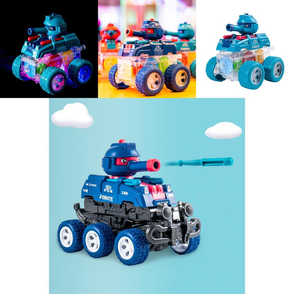 Childrens Toy Transparent Gear Tank With Launching Lights For Outdoor Play