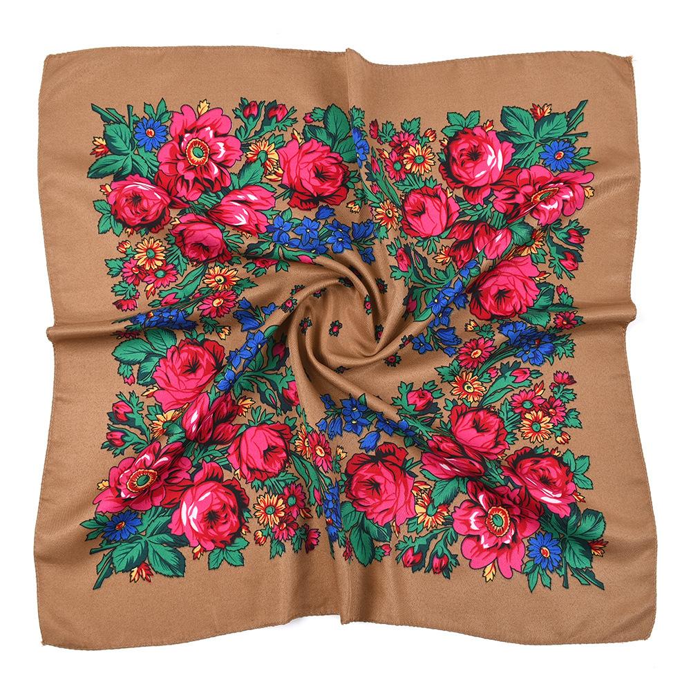 Women Square National Scarf 70*70Cm Russian Retro Floral Print Head Scarves Bandana Foulard Femme Muslim Headwrap Babushka Scarf