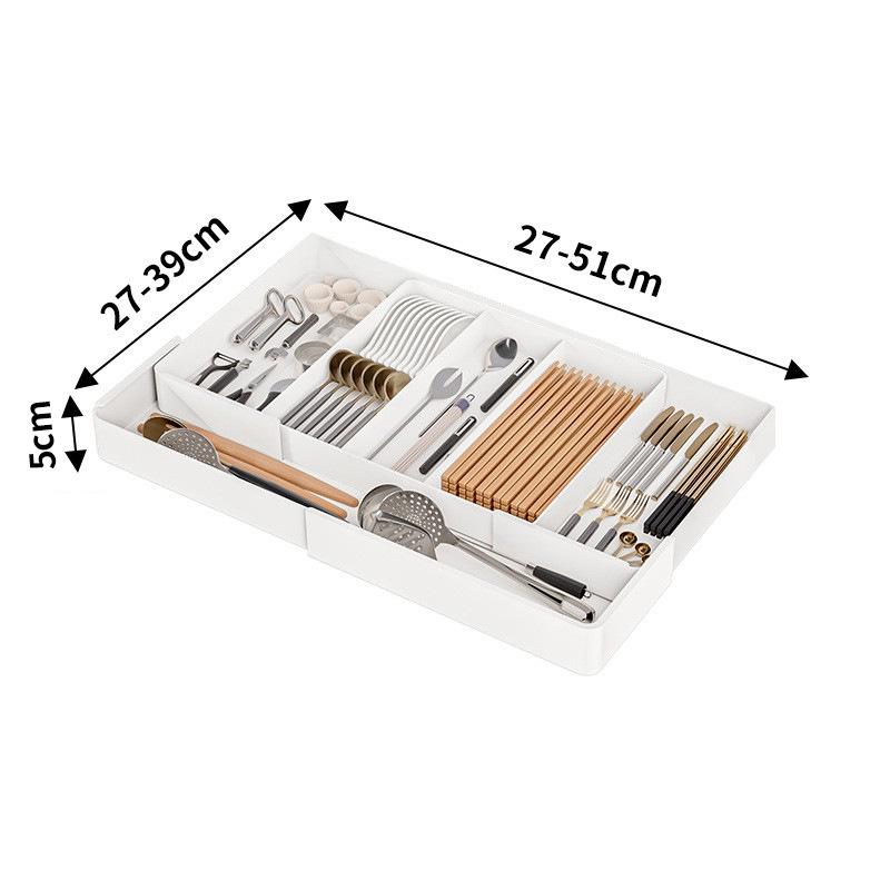Retractable Kitchen Drawer Organizer with Removable Dividers - Deep Cabinet Storage Tray