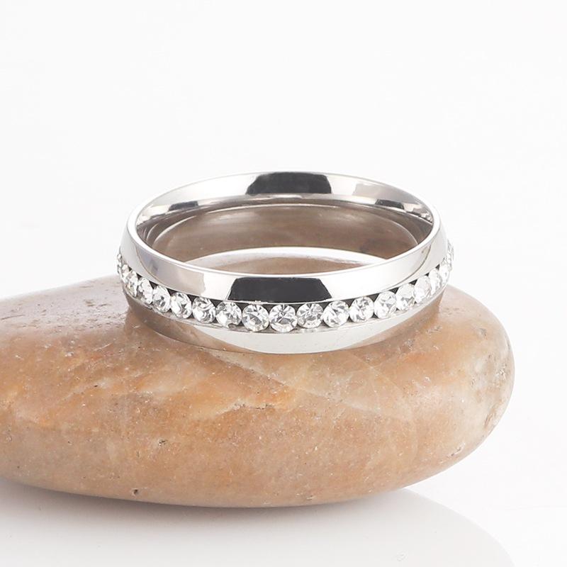 Titanium steel women's ring with diamond accents, minimalist diamond ring, single row diamond men's stainless steel ring