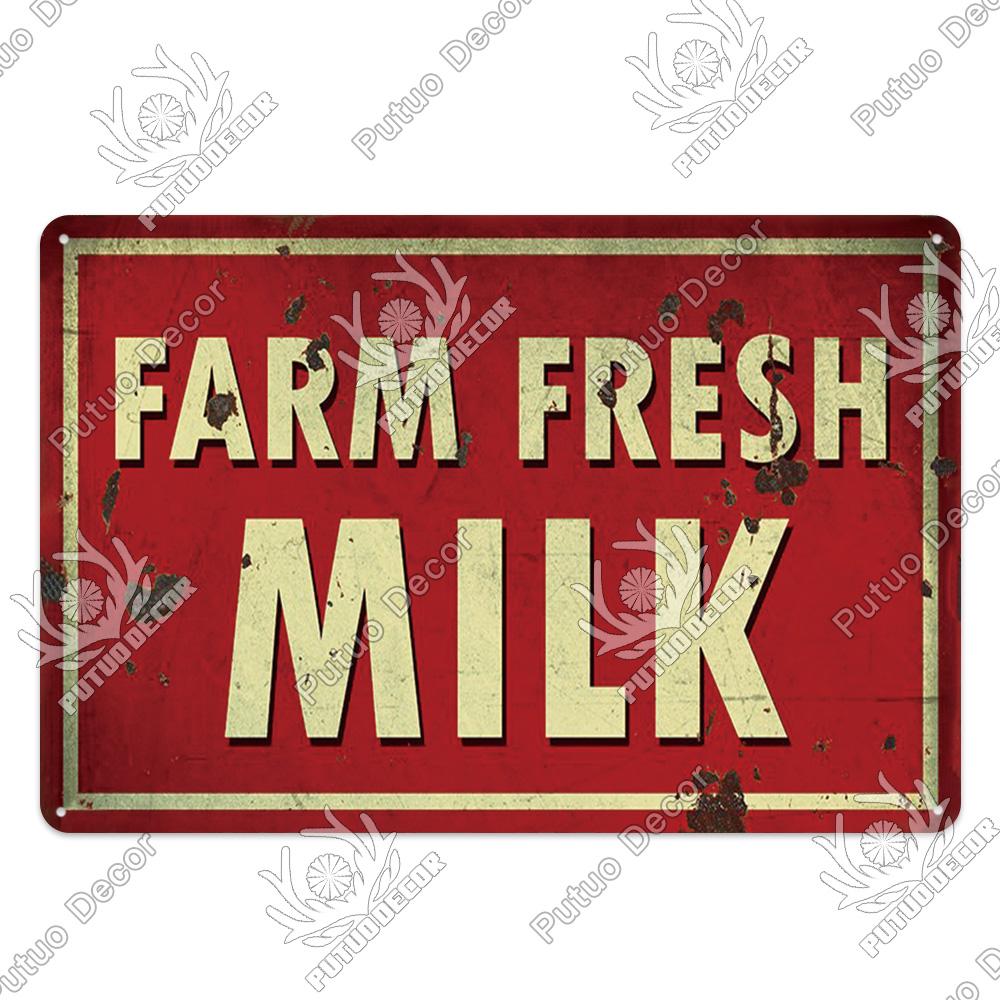Putuo Decor Farm Tin Sign Milk Vintage Tin Sign Plaque Metal Plate Retro Poster for Farmhouse Cow Pig Wall Stickers Art Decor