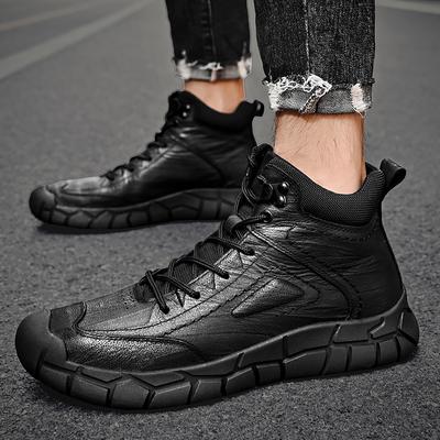 Mode Nieuwe Heren Motorlaarzen Echt Lederen Laarzen Retro Stijl Basislaarzen Heren Casual Warme Sneeuw Sneakers Antislip Wandelschoenen