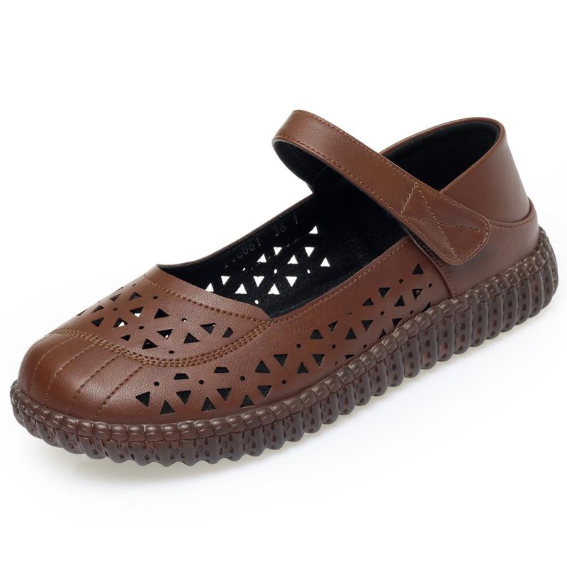 

Удобные дышащие туфли из натуральной кожи с неглубоким вырезом, женские Мэри Джейн 2025 на плоском каблуке, туфли с перфорацией для мамы, для работы 41 42 39 коричневый