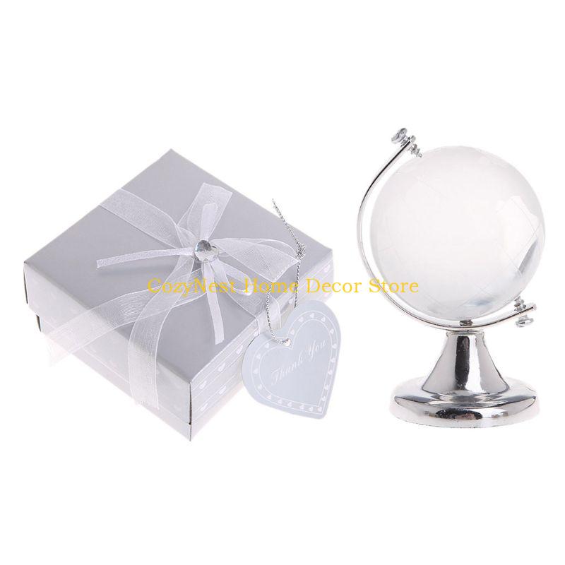 

92MF Mini Round Earth World Map Crystal Glass Clear Stand Desk Decoration Gifts срібний
