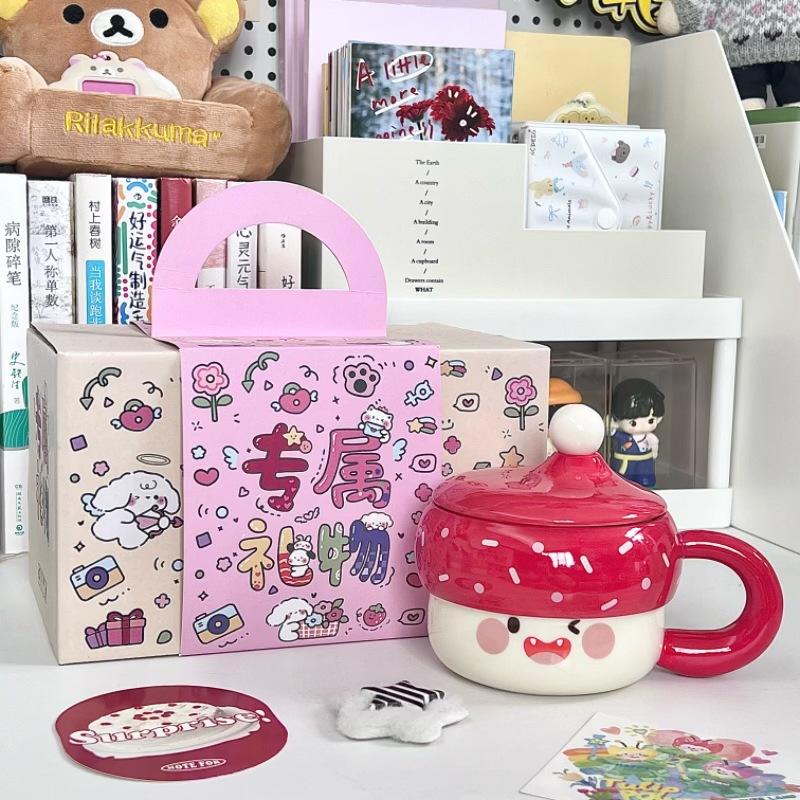 High Value Hat Mug Ins Cute Ceramic Water Cup with Lid Girl Couple Coffee Birthday Present